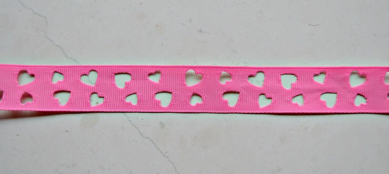 Hot pink ribbon with cutout hearts 7/8" grosgrain - valentines Il_570xn
