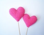 Wedding Cake Topper, Crochet Pink Hearts (Set of 2) Cake Toppers, For Valentine, Pink