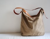 Hand Stitched Brown Leather And Canvas Shoulder Bag/ Carry On Bag/ Tote Bag