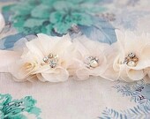 Bridal Sash, Bridal Belt, Wedding, Bridal, Floral, Beaded, Sash, Ivory, Champagne, White - Handmade by FancieStrands