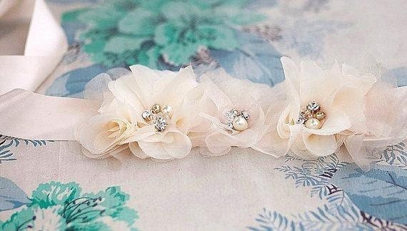 Bridal Sash, Bridal Belt, Wedding, Bridal, Floral, Beaded, Sash, Ivory, Champagne, White - Handmade by FancieStrands