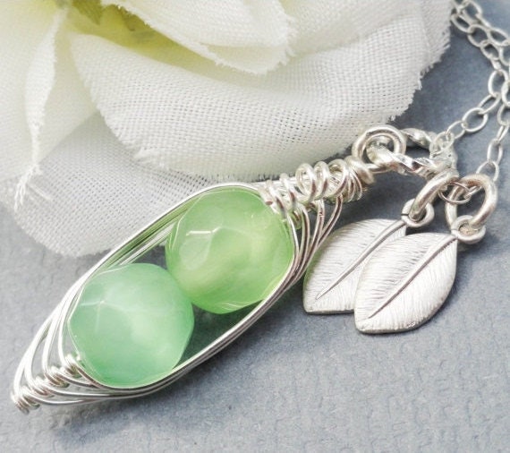 2,3 or 4 Peas In A Pod - Sterling Silver Personalized Peapod. Czech Faceted Stones For Mom, Friends, Brides, Bridesmaids, Shower Gi