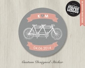 100 Custom Wedding Stickers - Bicycle Built for Two - 2 inch round