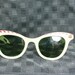 1950's Cat Eye Sunglasses White Candy Cane Red Stripe Browline Ready to Wear Green Lens Butterfly Temple Resort Beach Wear