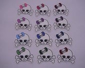 6" Pink Girly Skull w Skull Crossbones Bow Iron on Applique Patch DIY PUNK Gothic Princess