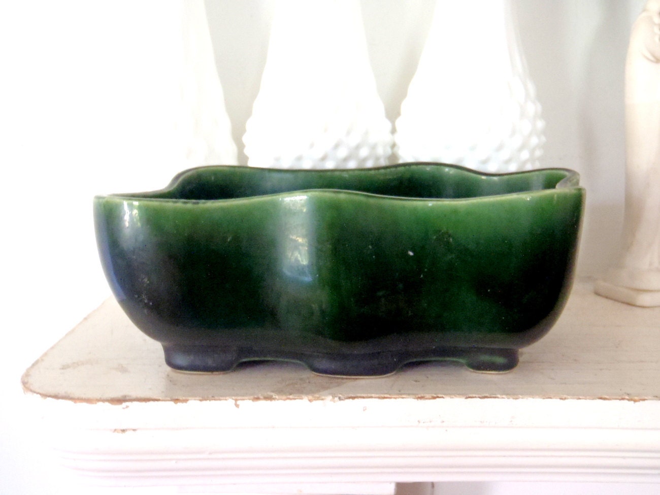 Mid Century Modern Wavy Green Planter