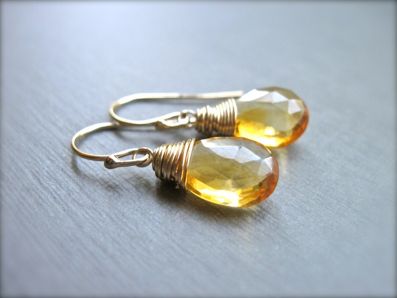 Citrine Earrings in 14K Gold Fill, Yellow Gemstone Earrings, November Birthstone Earrings