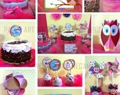 PRINTABLE Full Collection Owl Girls Birthday Party Package Personalized - DIY - Custom - Paper Art by Marlene Campos