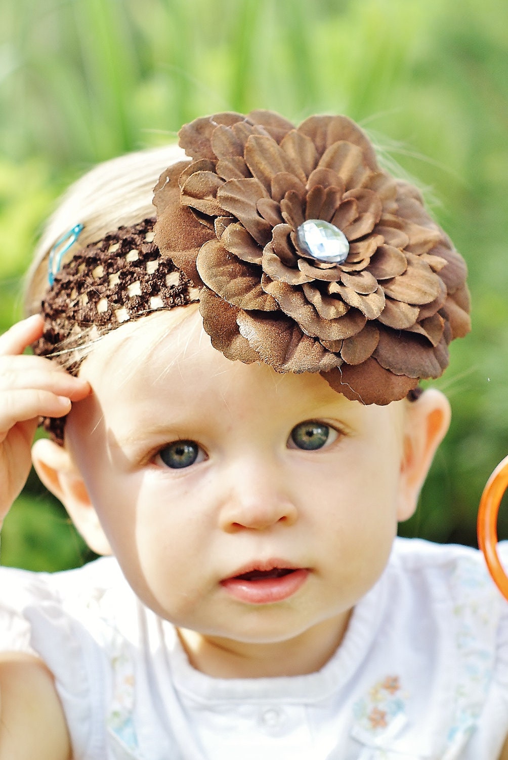 baby bow...brown hairbow flower...infant hair bow...baby headband...Autumn hairbow for infant,  toddler, big girl, Thanksgiving