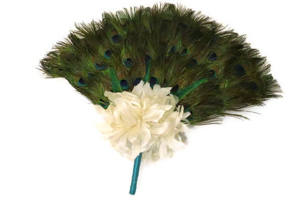 Peacock Feather Fan Bridal Bouquet In Your Choice of Colors