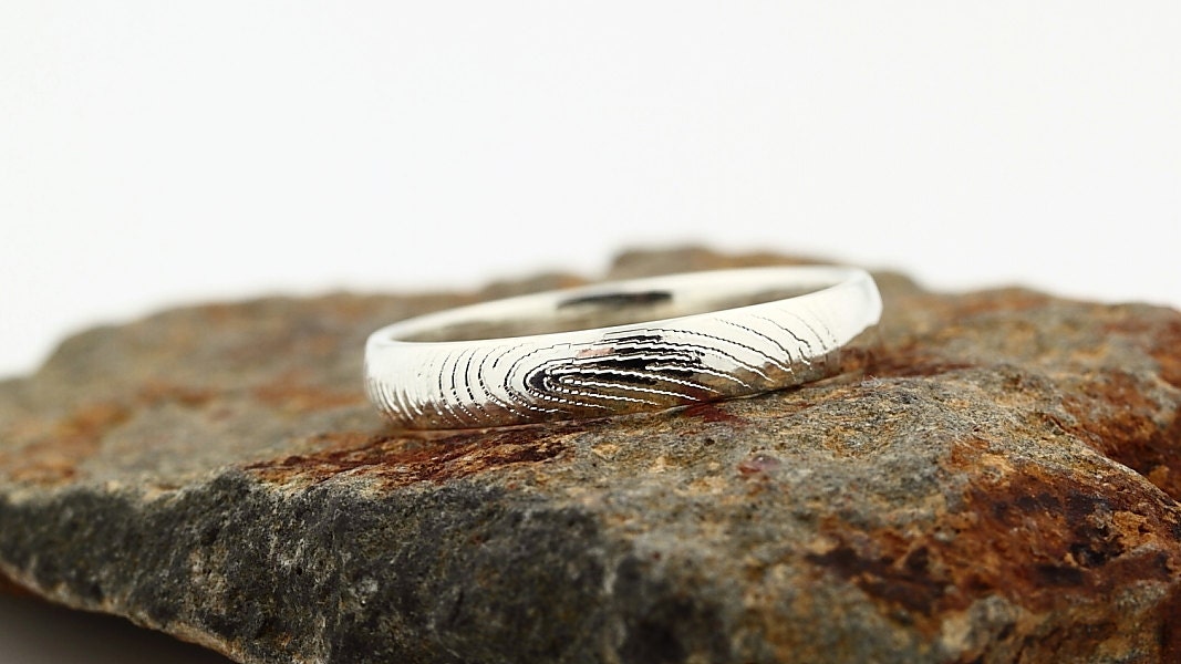 Your Custom Fingerprint Ring - Sterling Silver Engraving Wedding Band - 4mm, finger print