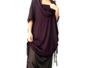 Ladies Plus Size,Tunic Double Neck - Unique Styling ,Plum Cotton Jersey.
