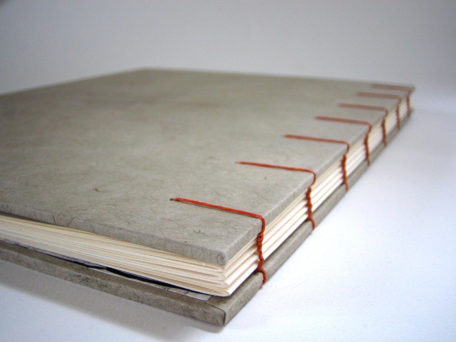 Gray Guest Book - Coptic Stitch Binding Orange, Hand Bound, Made to Order