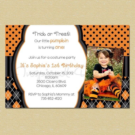 Halloween Birthday/Baby Shower Invitation (Any Age - Photo/No Photo - Text Customizable) Il_570xn