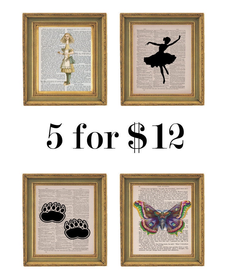 5 for 12- Print on  Lewis Carrol Book-  6x9
