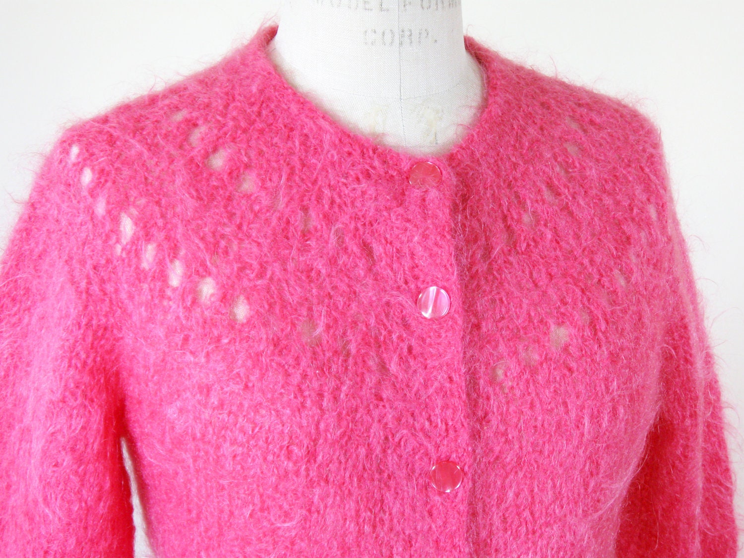 50s Pink Mohair Cardigan Sweater Womens Medium