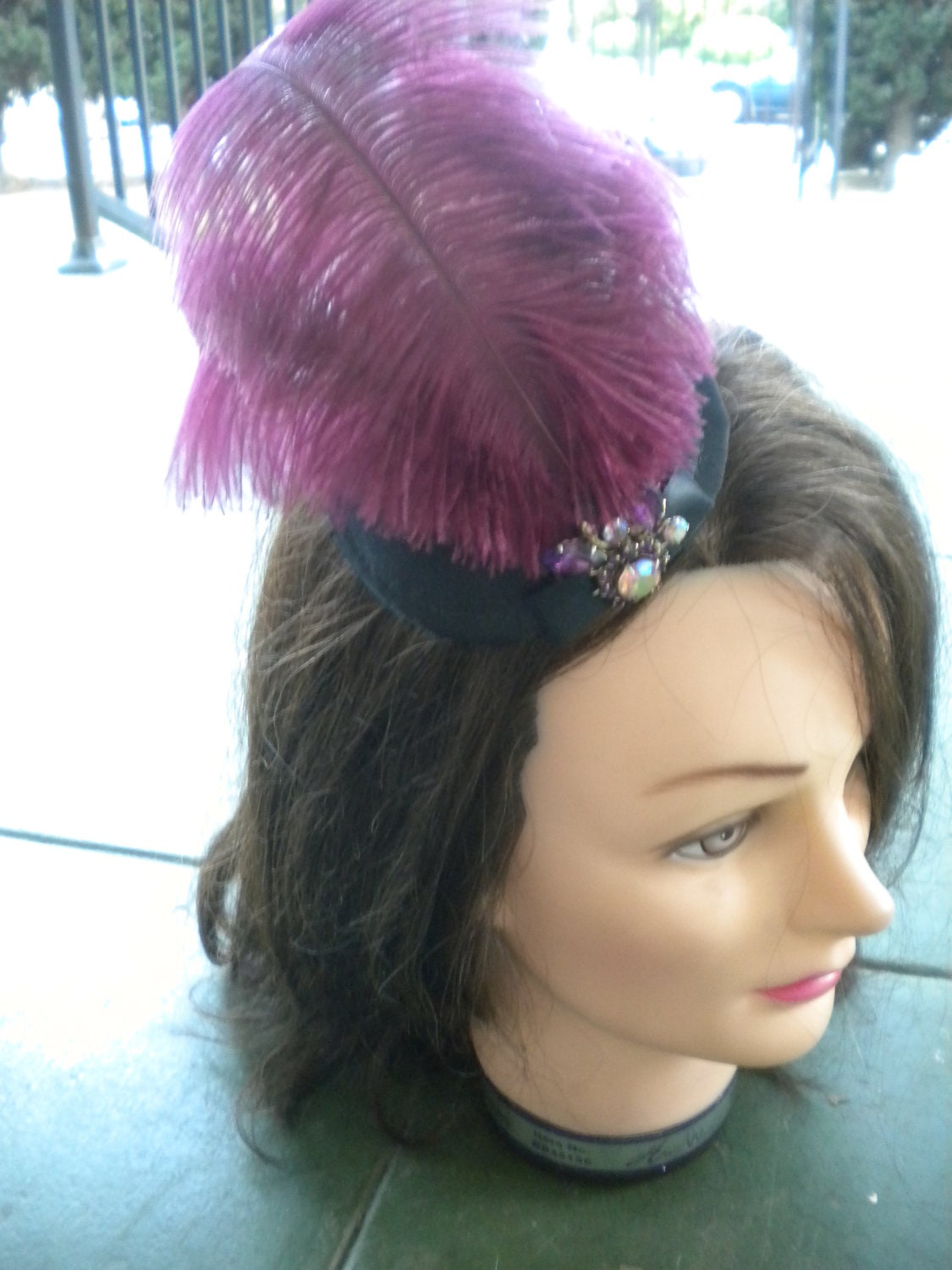 burlesque rockabilly pin up black and burgundy fascinator vintage brooch