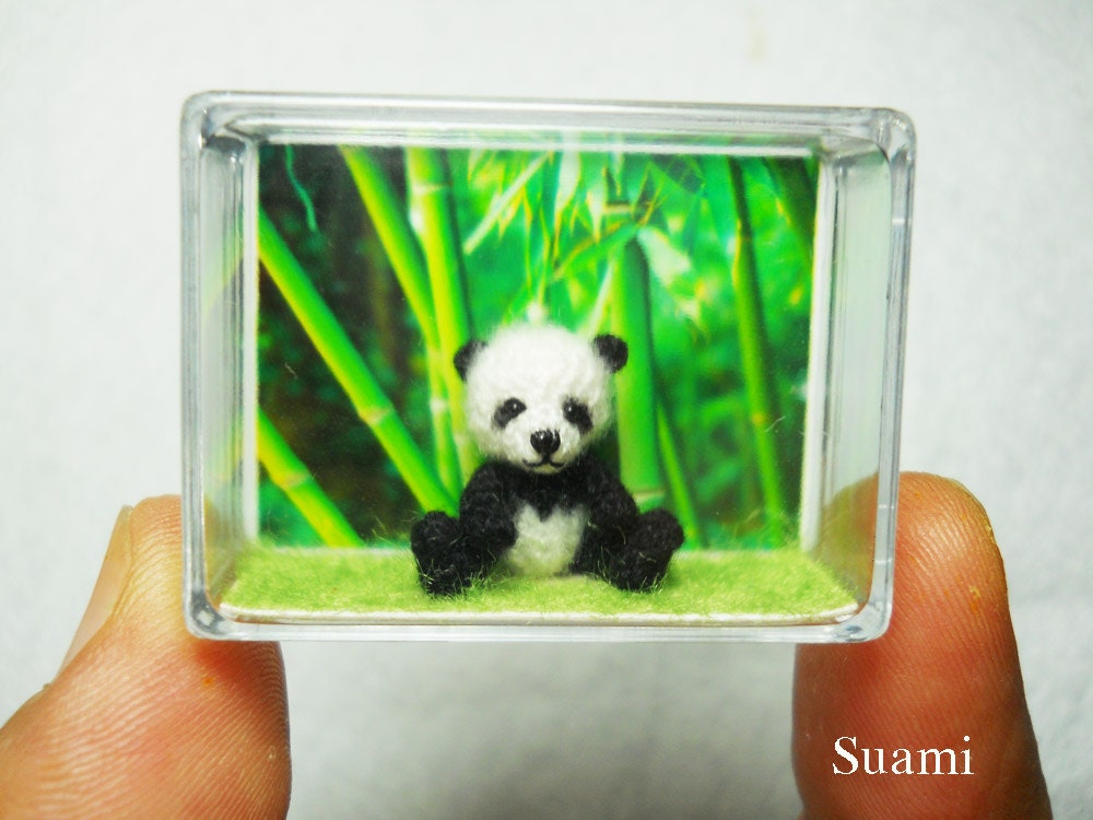 Miniature Panda Bear 0.8 inch - Micro Bear Amigurumi Thread Crochet Mohair Panda Stuff Animal - Made To Order