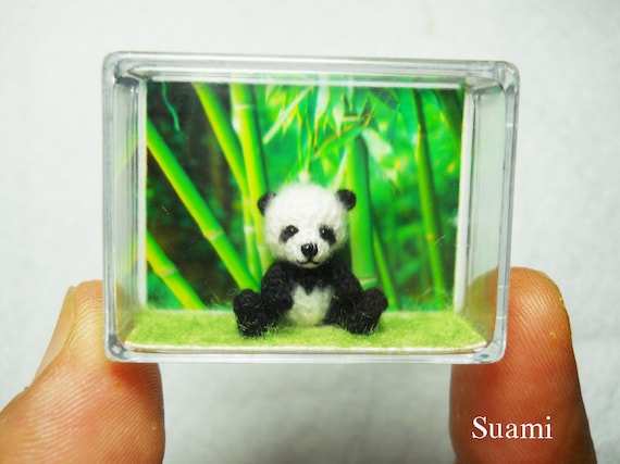 Tiny Panda Bear - Micro Crochet Mohair Panda 0.8 Inch - Made To Order