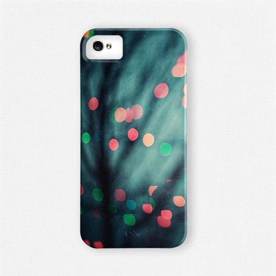 iPhone 5 Case, iPhone 4 Case, Christmas iPhone5 Case, Teal, Yellow, Pink, Holiday Lights iPhone Case, Woodland, Christmas Lights. - LisaRussoFineArt