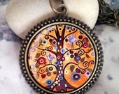 Tree of Life (illustration), Pendant Vintage Bronze. Circle Glass Tile Art Photo
