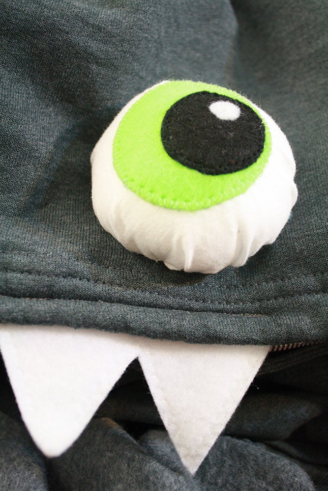 bug-eyed swamp monster hoodie - gray, purple and green