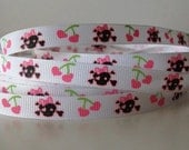 2mts Cherry Skull 3/8" Grosgrain Ribbon,  Scrapbooking, crafts