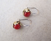 Coral Sterling Silver Earrings with 9 carats Gold