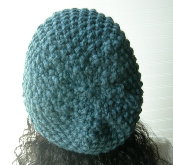 Knitted Blue Chunky Slouch Hat