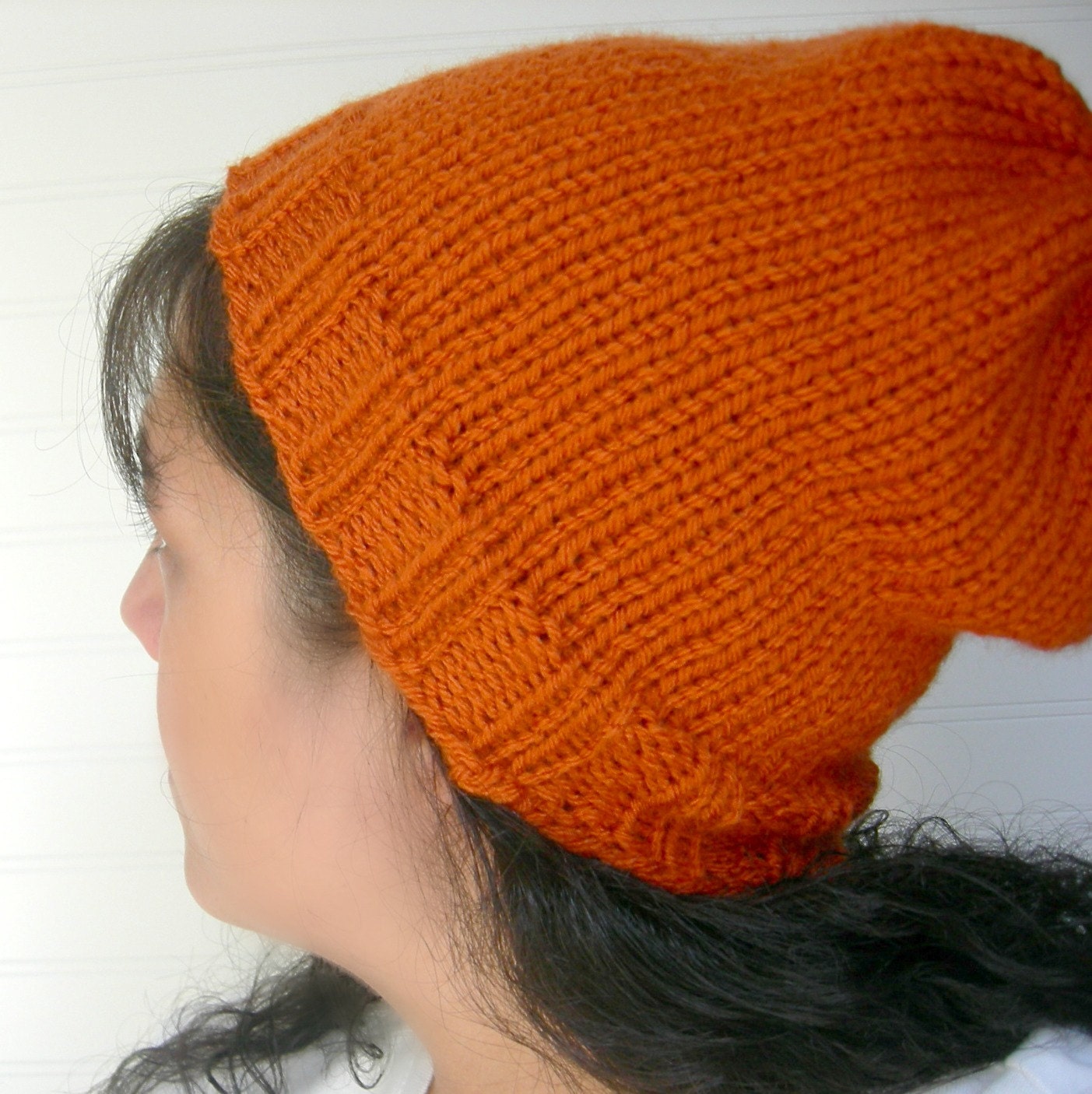 Orange Cabled Hat, Spring Fashion, Marigold Slouch