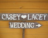 Country Wedding Sign LARGE FONT Hand painted Signs on Reclaimed Wood. Wedding Road signs on Post