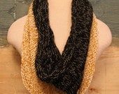 hand knit cowl/scarf in mustard and charcoal