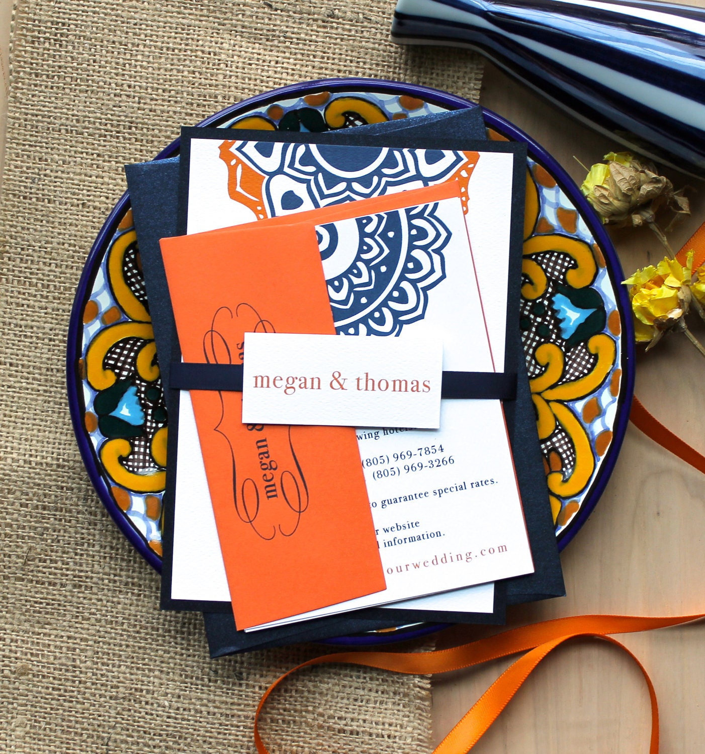 Navajo Navy - Modern, Classic, Whimsical Destination Wedding Invitations, Navy (As Seen on Style Me Pretty) - Purchase for a Sample