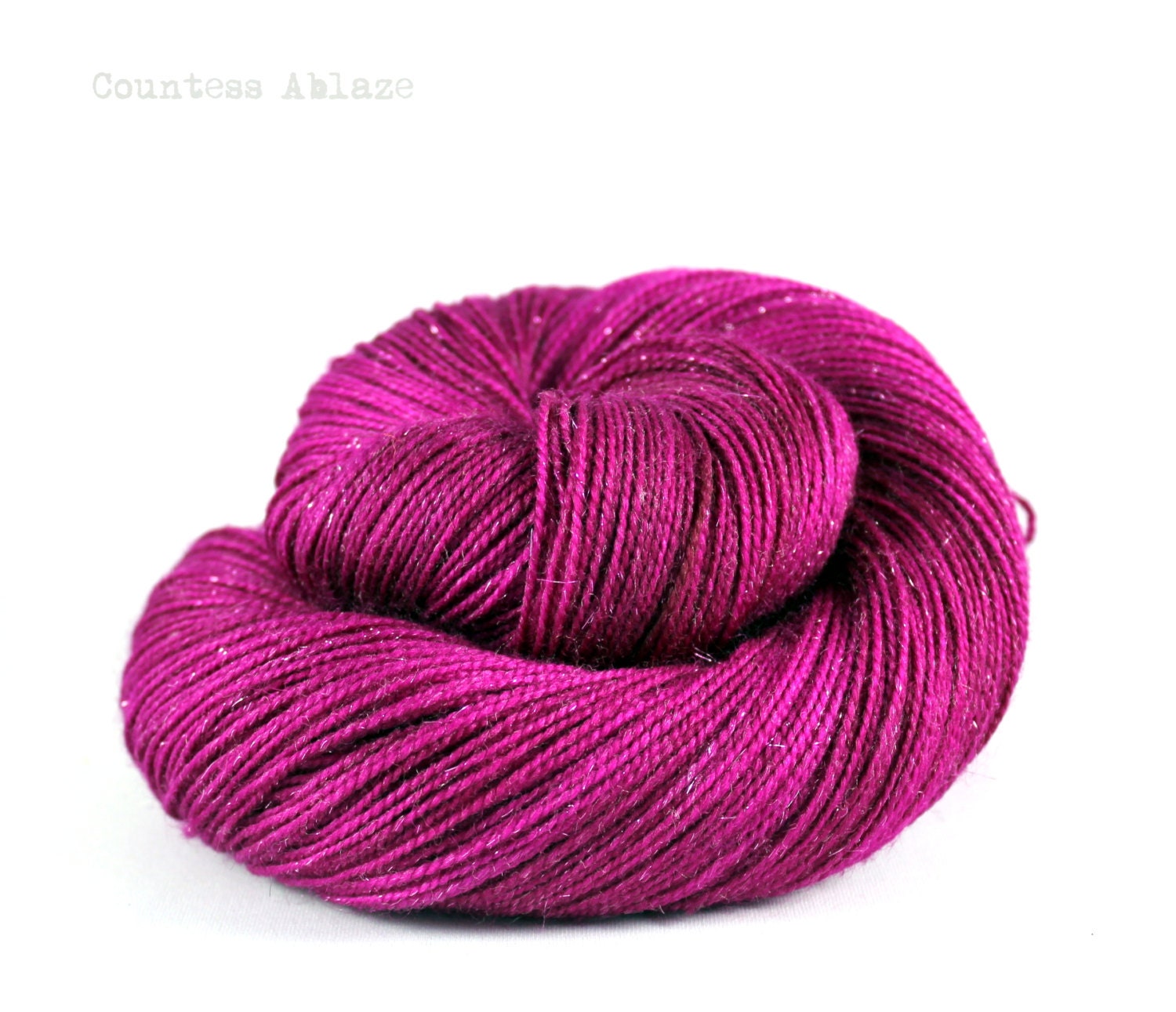 Merino stellina sparkle sock yarn - hand painted wool - "Radioactive Raspberry Jam" - Viscount of Spark - UK Seller