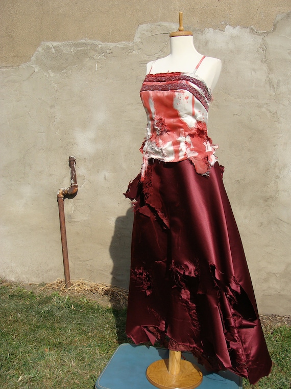 Custom Made Bloody Bridesmaid Prom Queen Zombie Dress Formal Gown OOAK size 8 or M