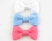 Baby Hair Bows - 3 Pack Mini Snap Clips - Small Hairbows Newborn Toddler Girls - 2 Inch Bows Non Slip Grip White Light Blue Hot Pink - PoppyBows