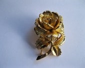 Napier Goldtone Rose Brooch Pin Vintage