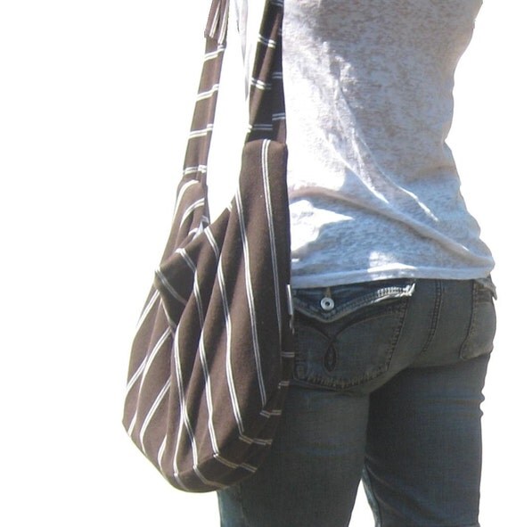 Hobo Bag. Modern Fashion. OOAK Slouch Bag Sling Purse. Brown and white stripes. geometric lines mens polo shirt OOAK purse fall autumn