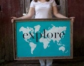 explore Giant Modern World Map Print Poster - 24x36 - ocean blue