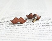 Moustache/Mustache Stud Earrings, Movember, Wood