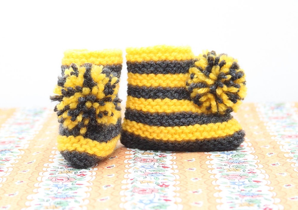 Striped Knitted Pompom Bootie: 5 colourways available