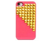 Gold Pyramid Stud Dark Pink Back Hard Case Cover For Apple iPhone 4 case, iphone 4G case, iphone 4S case 7P