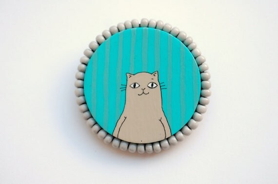 Hand painted and Hand embroidered brooch with CAT.