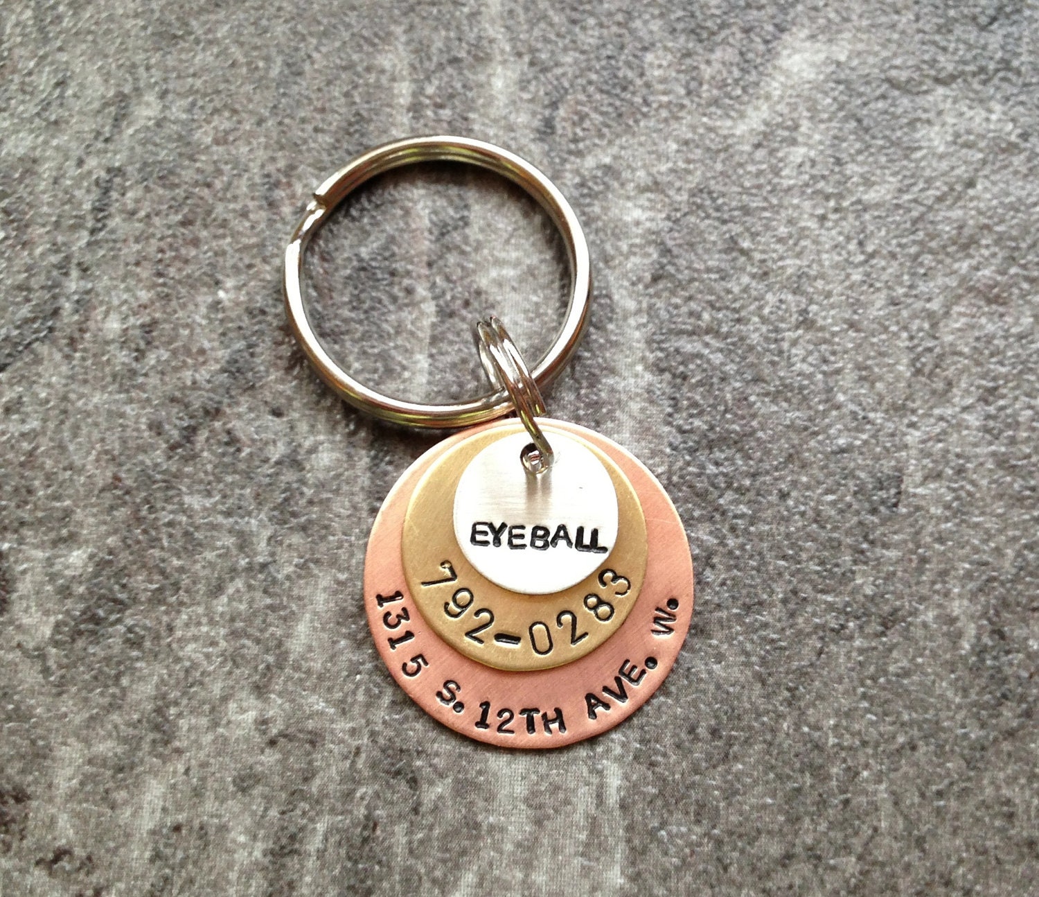 Pet ID Tag: Hand Stamped Personalized Pet ID Tag with Name, Phone, Address
