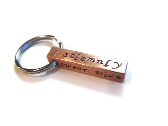Custom Hand Stamped Copper 4-Sided Rectangular Charm/Key Chain ((Pick your phrase and font))