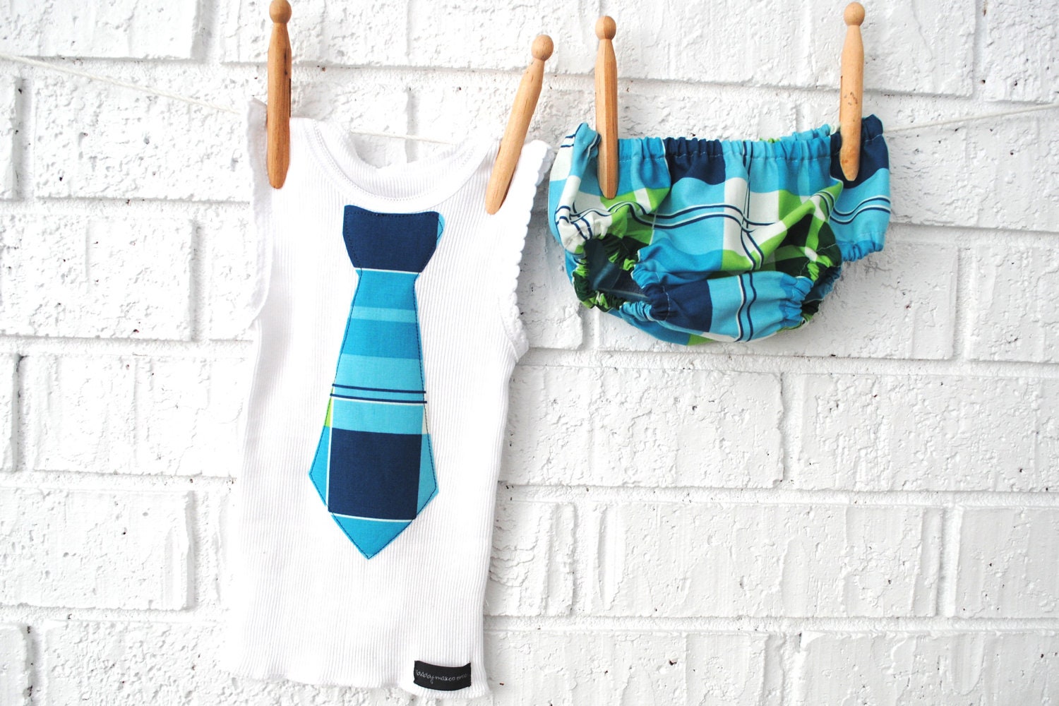 baby boy Tie applique bloomers/ tank singlet