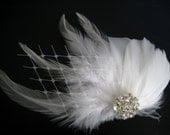 Wedding Bridal White Light Ivory Feather Rhinestone Jewel Veiling Head Piece Hair Clip Fascinator Accessory