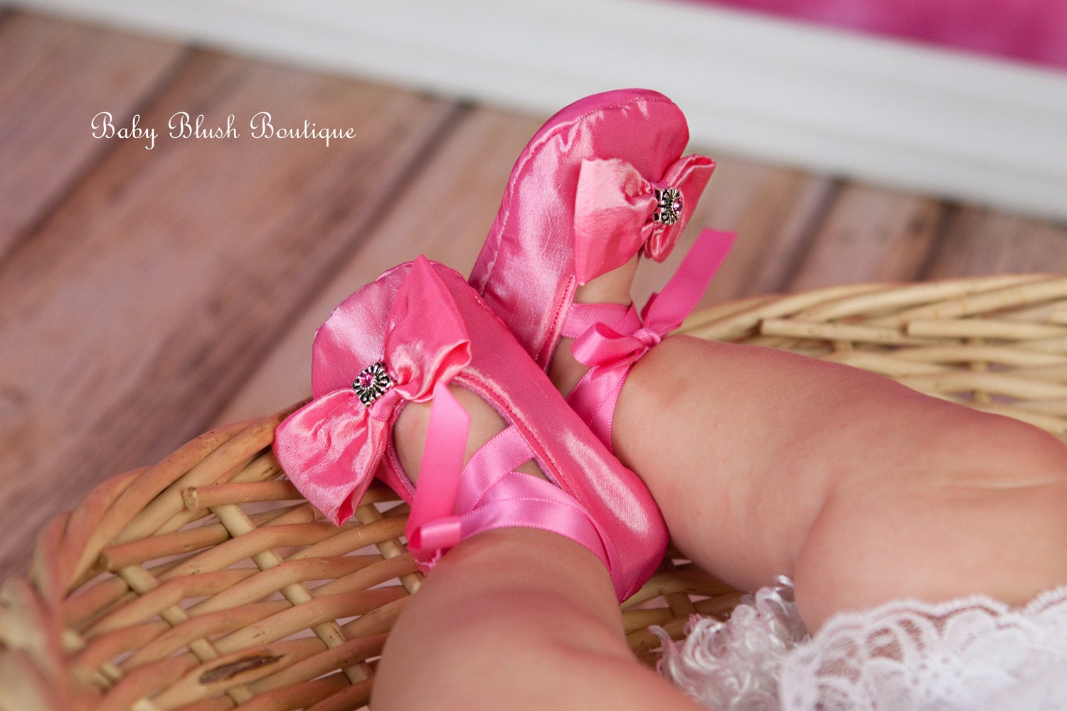 Hot Pink Taffeta Baby Shoes Soft Ballerina Slippers Baby Booties