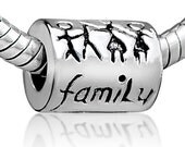 FAMILY of 4 Four STICK  FIGURES European Charm Silver Plate Pugster Bracelet gift jewelry bead