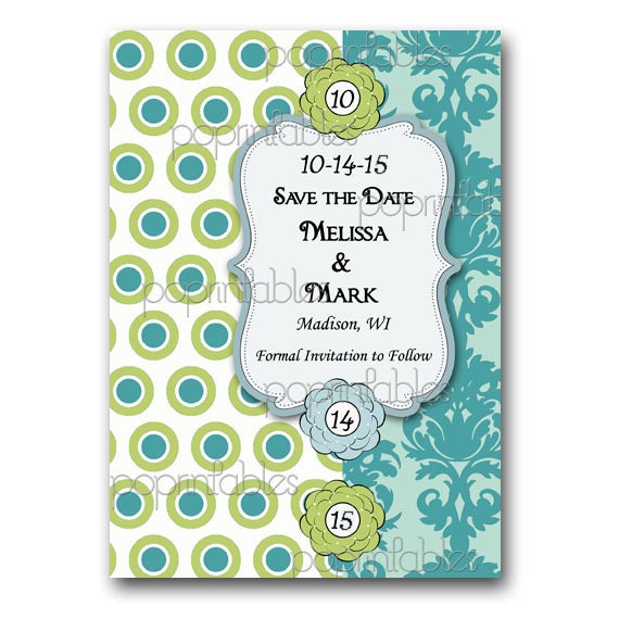 Chic Damask Dots Save the Date Card Wedding Invitation or Announcement -Custom Digital - Printable - You Print and Save
